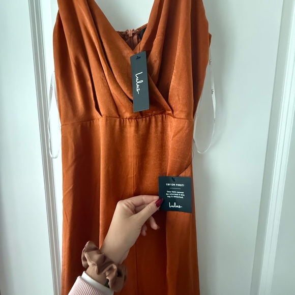 Lulu's One Shoulder Rust Dress - Picture 4 of 7